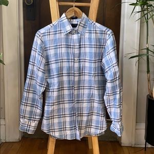 J. Crew Slim Fit Small Cotten-Linen Plaid Shirt